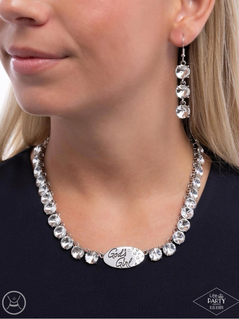 "God's Girl" Crystal Statement Necklace and Earrings Set - Silver